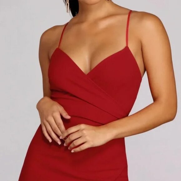 Windsor Sasha Formal High Slit Wrap Dress Spaghetti Straps Gown Dress Sz M - Picture 3 of 8